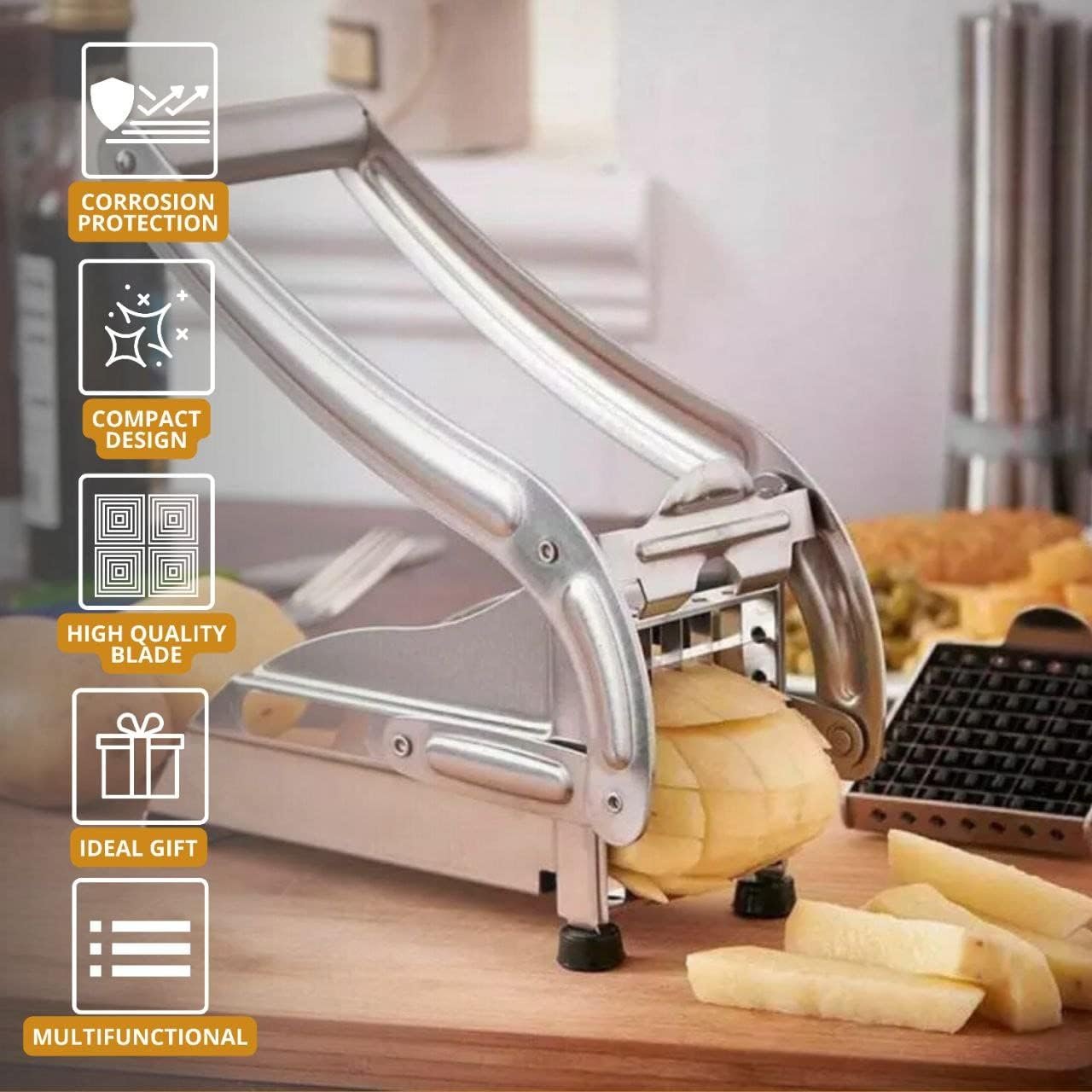 YARRD French Fry Cutter Stainless Steel Commercial Grade Vegetable and Potato Cutter with No Slip Suction Cup Base Fries Potato Food Dicer Professional Slicer Tool