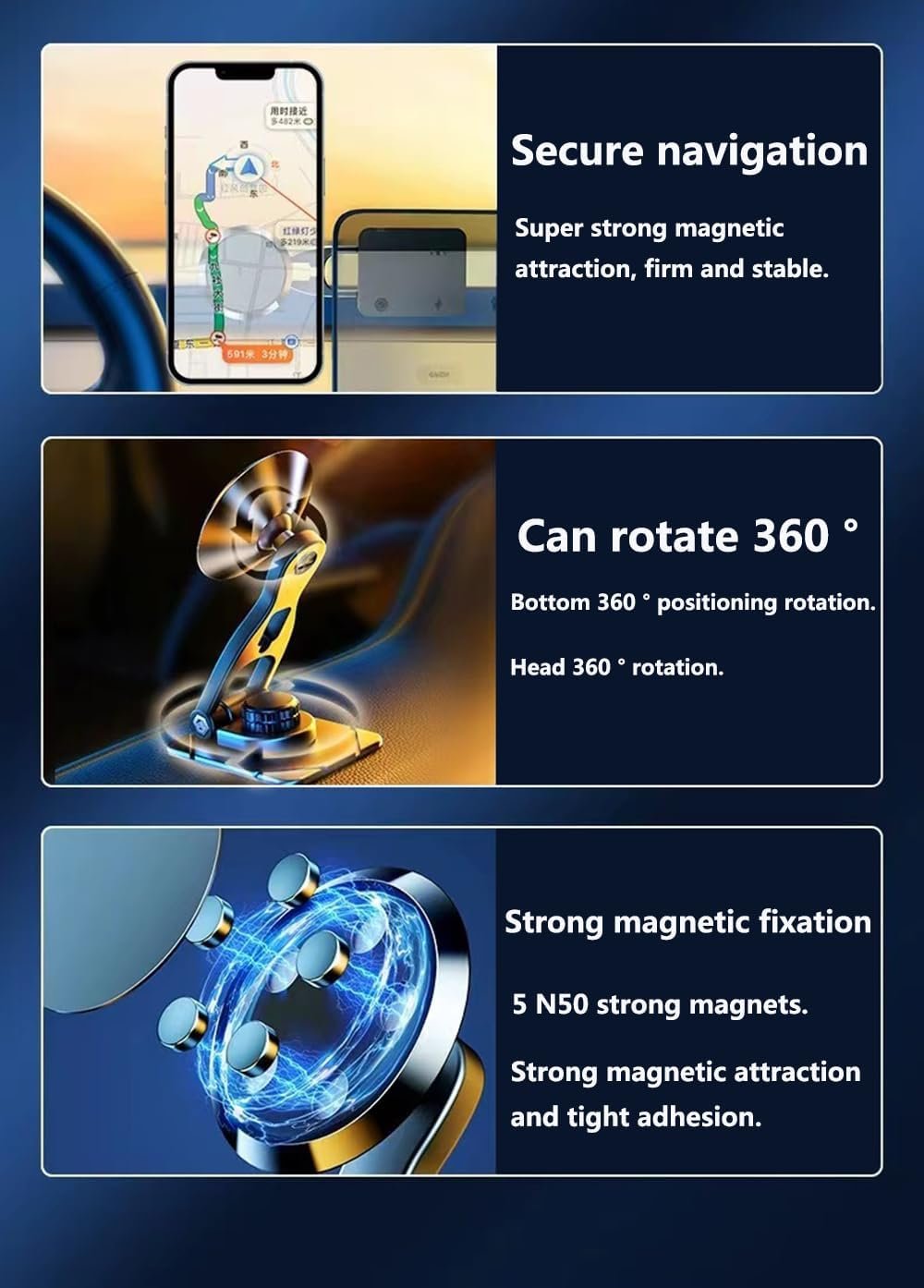 JXBCGAL Car Phone Holder, Magnetic Mobile Phone Holder, 360° Dashboard Phone Holder Compatible with Smartphones Like iPhone