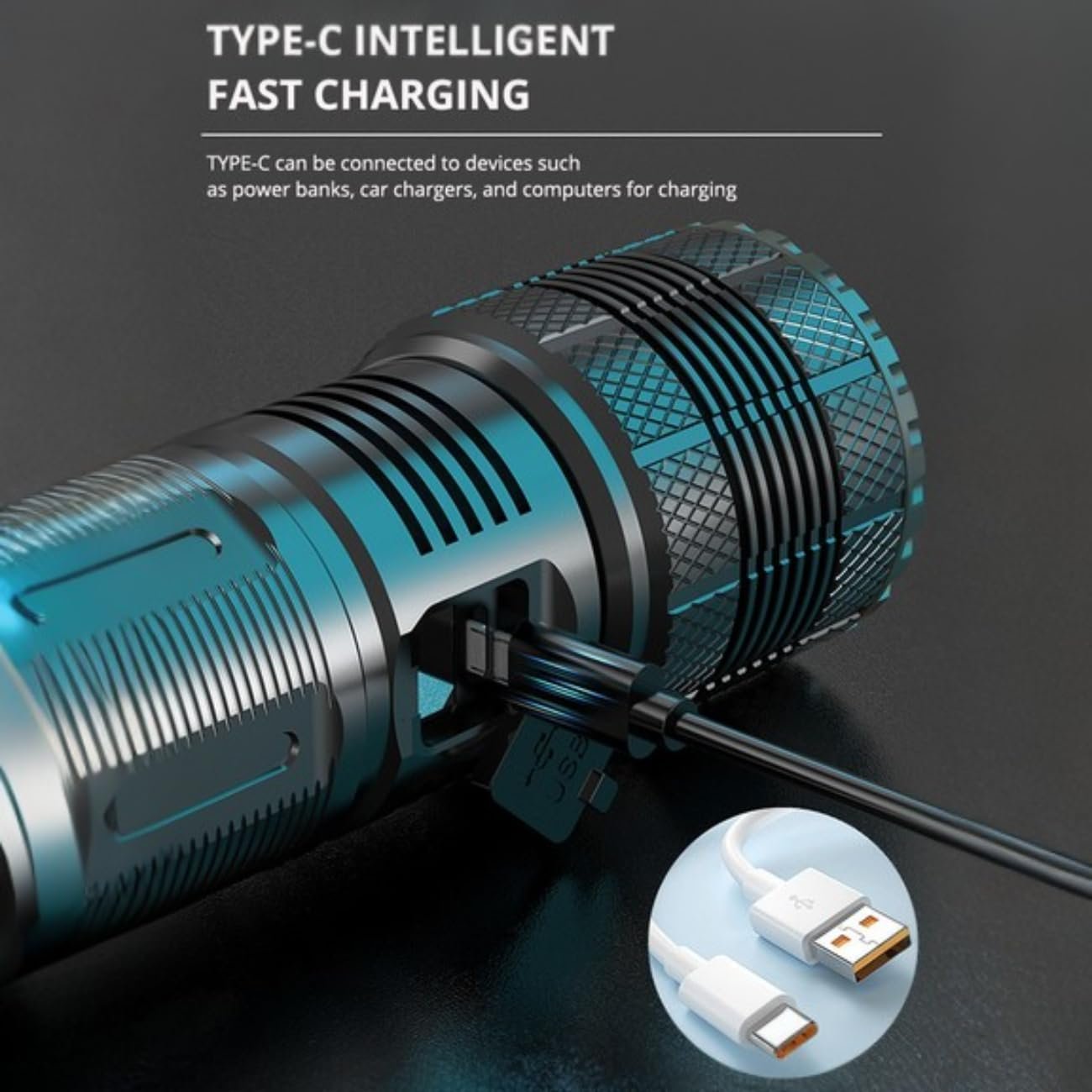 Fay Bless Super Bright 12000 Lumen Flashlight, USB Rechargeable Torch for Camping Hiking (Black 1211)