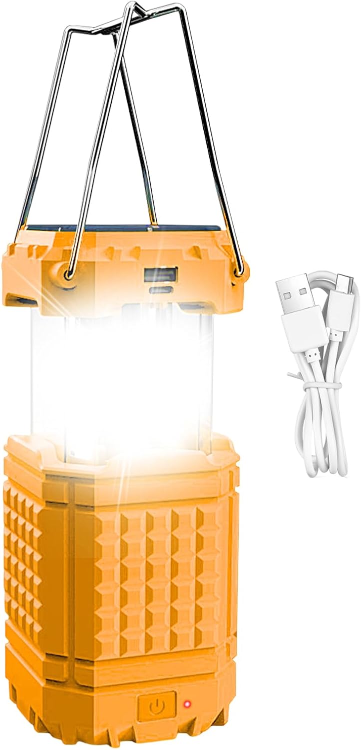 Solar Camping Light, Bright Solar-Powered Lantern, Rechargeable 3000mAh Waterproof Portable Lamp, Travel Backpacking Hiking Fishing Survival Gear, Size 3.15x3.15x5.12 inches