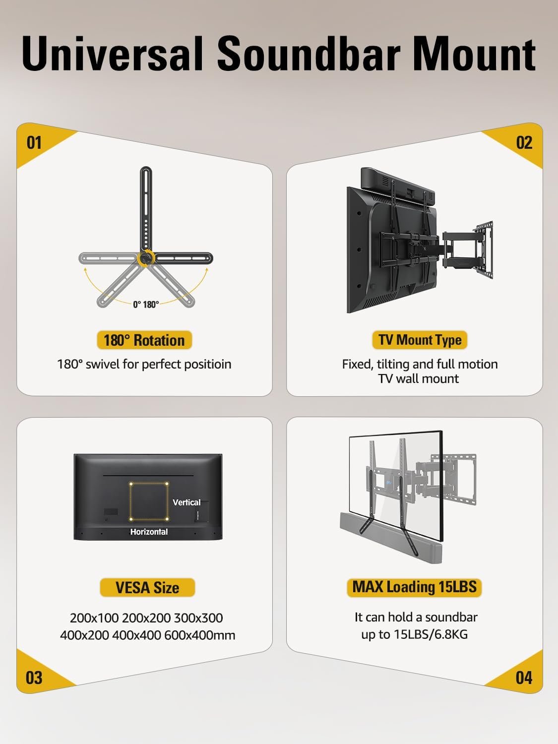 Mounting Dream Sound Bar Mount Bracket for Mounting Above or Under TV, Fits Most Sound Bars Up to 15 Lbs, with Detachable Long Extension Plates MD5420