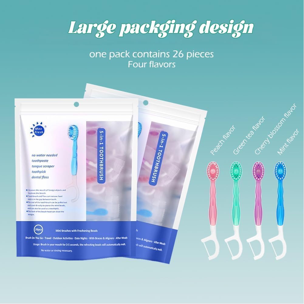 5 In 1 Mini Toothbrush & Floss & Tongue Scraper & Toothpick Set, 5 In 1 Toothbrush & Floss, All In One Oral Care On The Go, Individually Packed In Box, For Travel And Gatherings Daily Use (1pcs)