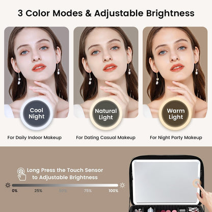 Makeup Bag with Mirror LED Beauty Case Travel Cosmetic Bag Cosmetic Bag Organizer Makeup Bag Makeup Bag Makeup Bag Makeup Bag Makeup Bag, Black