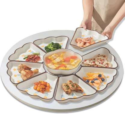 Wooden Lazy Susan Heavy Duty Turntable 50 60 70 80 85 90 100cm Round Dining Table Tray Large Tabletop Service Plate(White,70cm/27)