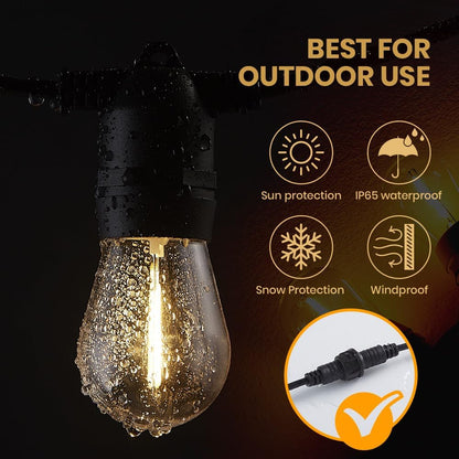Groverdi LED Festoon Lights, 30M 30 Bulbs Christmas String Lights Outdoor Waterproof IP65 Strip Hanging Bulbs for Wedding Party Garden Easter S14 1W LED Bulb Kit