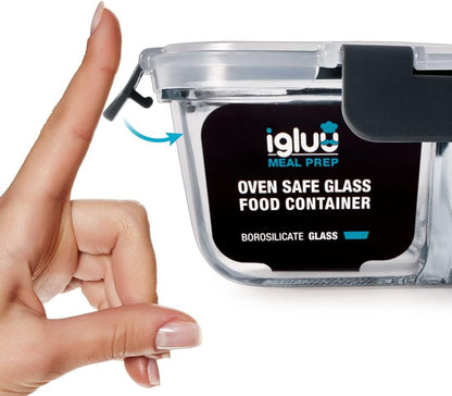 Igluu Meal Prep - Glass Containers with Leak-Proof Snap Lock Lids - Airtight Portion Control Food Storage. BPA-Free, Microwavable, Oven & Dishwasher-Safe 1050ml (3 pack)