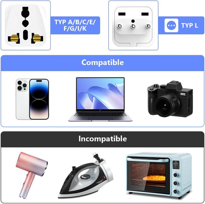 JOAASU Universal Travel to Italy Adapter, 4pcs World to Italy Socket Adapter, UK US China to Italian 10A Plug Converter for UK USA AUS to Italian Plug (White)