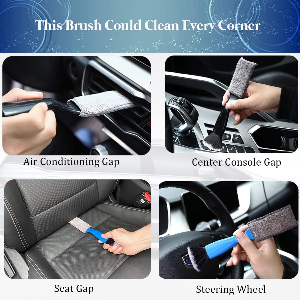 Smeyta Double Head Brush for Car Cleaning, Detailing Interior and Exterior - Soft Bristles (Black, 1 Pack)