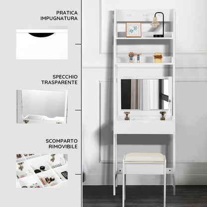 DREAMADE Dressing Table for Bedroom, Makeup Cabinet, Dressing Table with Mirror, 60 x 40 x 180 cm, White