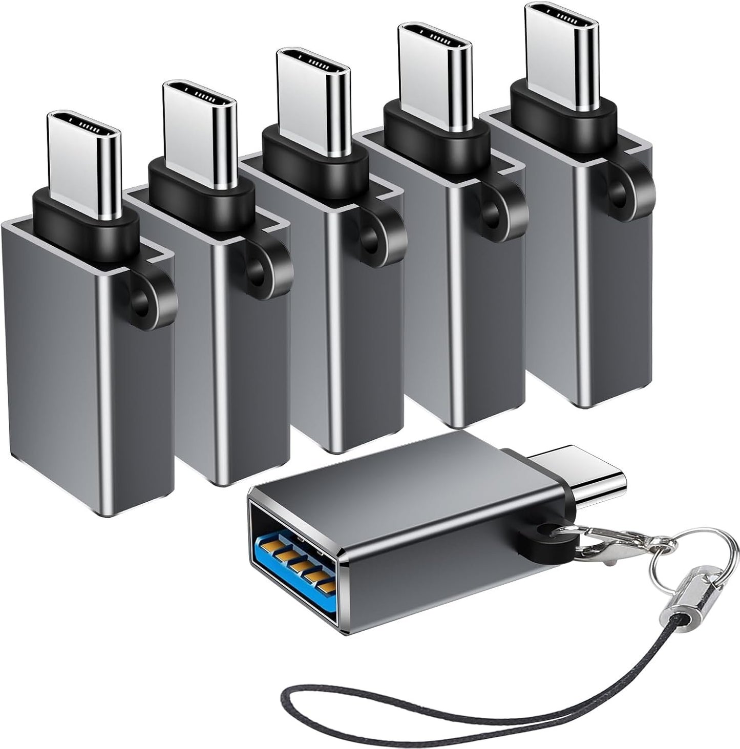 BaseNew USB C to USB Adapter 6 Pack,USB to USB C Adapter,USBC Adapter,USB C to USB Converter for iPhone 16 15,MacBook Pro,iPad Pro,Samsung Galaxy S2 and More,Grey