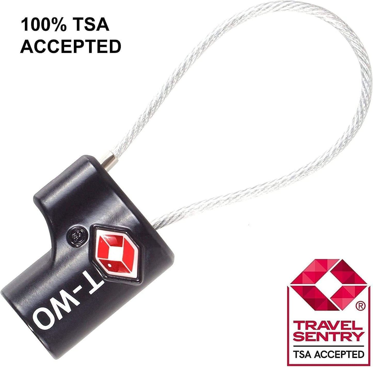 OW-Travel TSA Approved Luggage Locks Suitcase Locks (2 Pack) Cable Padlock with Keys Made from Heavy Duty Zinc Alloy for Suitcase, Zipper, Luggage, Bag, Case, Backpack, Gym Locker, Tool Box (Black)