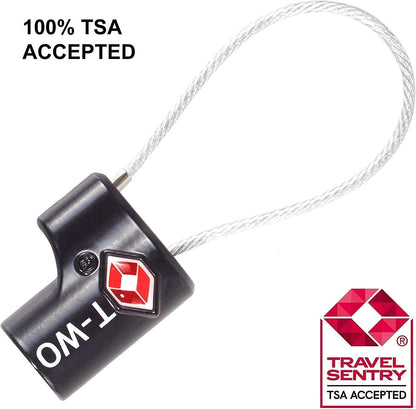OW-Travel TSA Approved Luggage Locks Suitcase Locks (2 Pack) Cable Padlock with Keys Made from Heavy Duty Zinc Alloy for Suitcase, Zipper, Luggage, Bag, Case, Backpack, Gym Locker, Tool Box (Black)