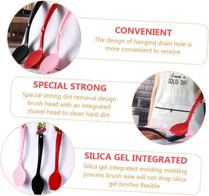 FRCOLOR Long Handle Silicone Cleaning Brush for Pots and Dishes Durable Kitchen Scrubber with Comfortable
