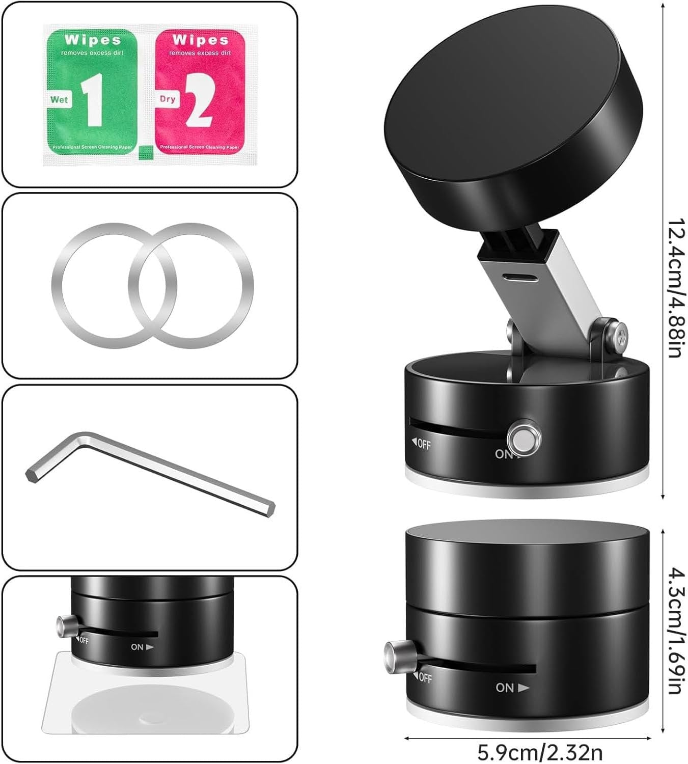 Magnetic Car Phone Holder with Strong Suction Cup, Universal Mobile Phone Holder 360° Rotatable and Foldable, Compatible with All Smartphones for Car, Home, Gym (White)