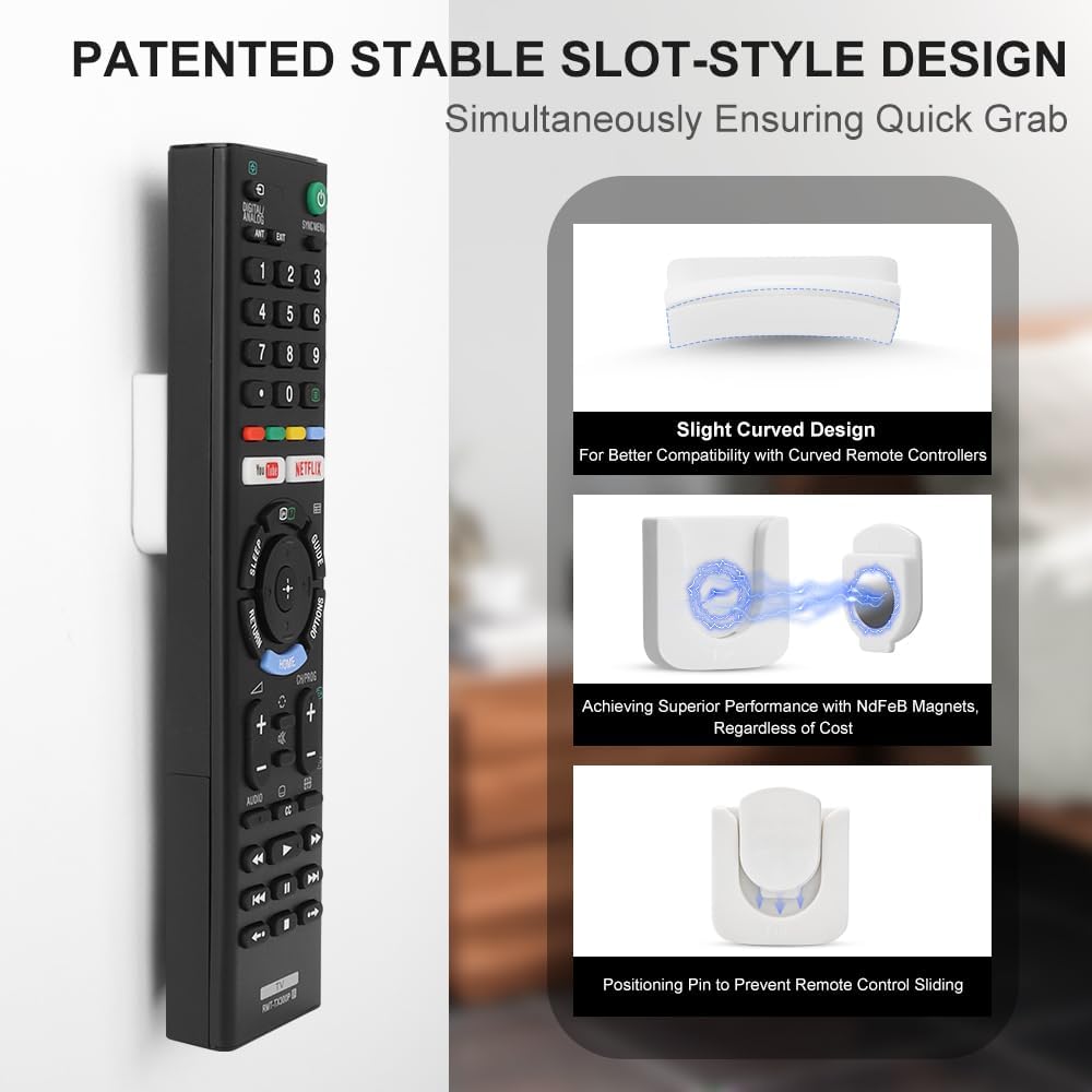 WALLFID Magnetic Remote Control Holder Wall Mount, Innovative Slot Design for Effortless Organization of Home, Office, and School Supplies - Organize and Fix Remotes with Ease (Black, 2 pack)