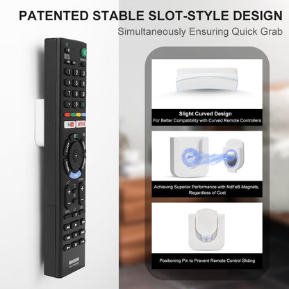 WALLFID Magnetic Remote Control Holder Wall Mount, Innovative Slot Design for Effortless Organization of Home, Office, and School Supplies - Organize and Fix Remotes with Ease (Black, 2 pack)