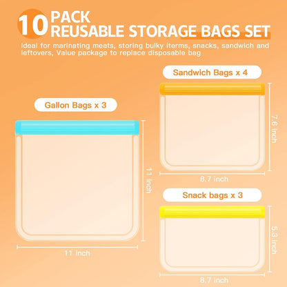 8 Pack Gallon Freezer Bags, Reusable Bags Silicone Bags Food Storage Bags, Large Bags Gallon, Lunch Home Fridge Kitchen Organization and Storage Meal Prep Freezer Containers
