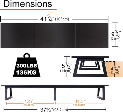 TEAMIX Black 42 inch Dual Monitor Riser,Wood and Steel Long Monitor Stand for 2 Monitors with Storage Large TV Riser Computer Laptop Stand for Desk Office Organization