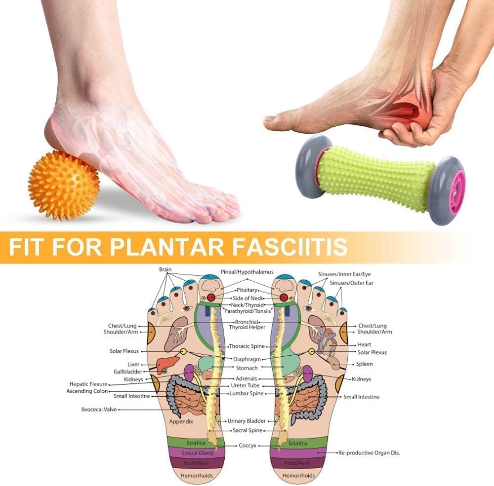 CHANEDE Foot Roller Massage Ball for Relief Plantar Fasciitis and Reflexology Massager for Deep Tissue Acupressure Recovery for PLA Relax Foot Back Leg Hand Tight Muscle, 1 Roller and 2 Spiky Balls
