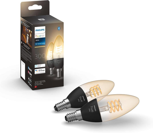 Philips Hue White 2 Lampadine LED Smart, con Bluetooth, Attacco E14, 4.5 W, Dimmerabile, Luce Bianca Calda, Nero, 2 Pezzi