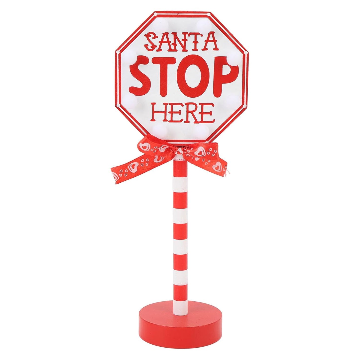 Santa Stop Here Sign Desktop Lamp with LED Warm Light Suitable for Xmas Ambience Santa Stop Here Pole Sign