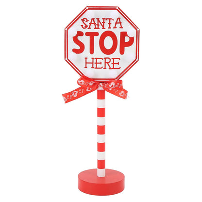 Santa Stop Here Sign Desktop Lamp with LED Warm Light Suitable for Xmas Ambience Santa Stop Here Pole Sign
