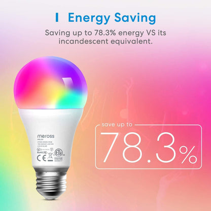 meross Smart Light Bulb, Smart WiFi LED Bulbs Compatible with Apple HomeKit Siri, Alexa, Google Assistant and SmartThings, Dimmable E27 Multicolor 2700K-6500K RGBCW, 810 Lumens 60W Equivalent, 4 Pack