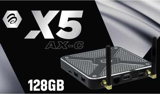 BuzzTV X5 AX-C 4K TV Box, 4GB DDR4 RAM, 128GB Expandable Storage, Dual-Band, V6 with Premium BT-400 Smart Remote Control