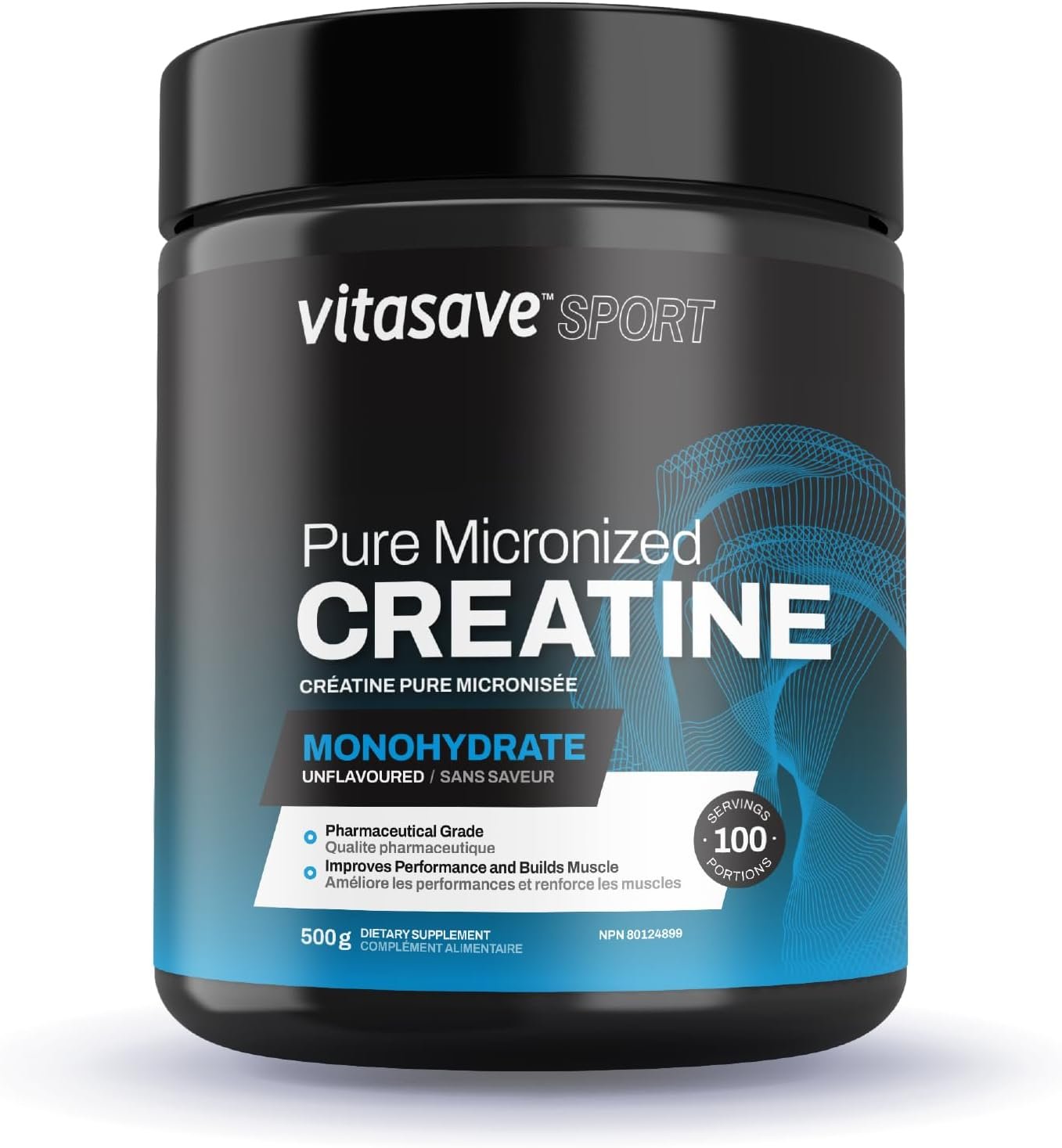 Vitasave Micronized Creatine Monohydrate Powder – 100% Pure Creatine for Muscle Growth, Strength & Performance – Fast-Absorbing, Ultra-Fine & Unflavored – Vegan, Non-GMO – 100 Servings (500g, Made in Canada)