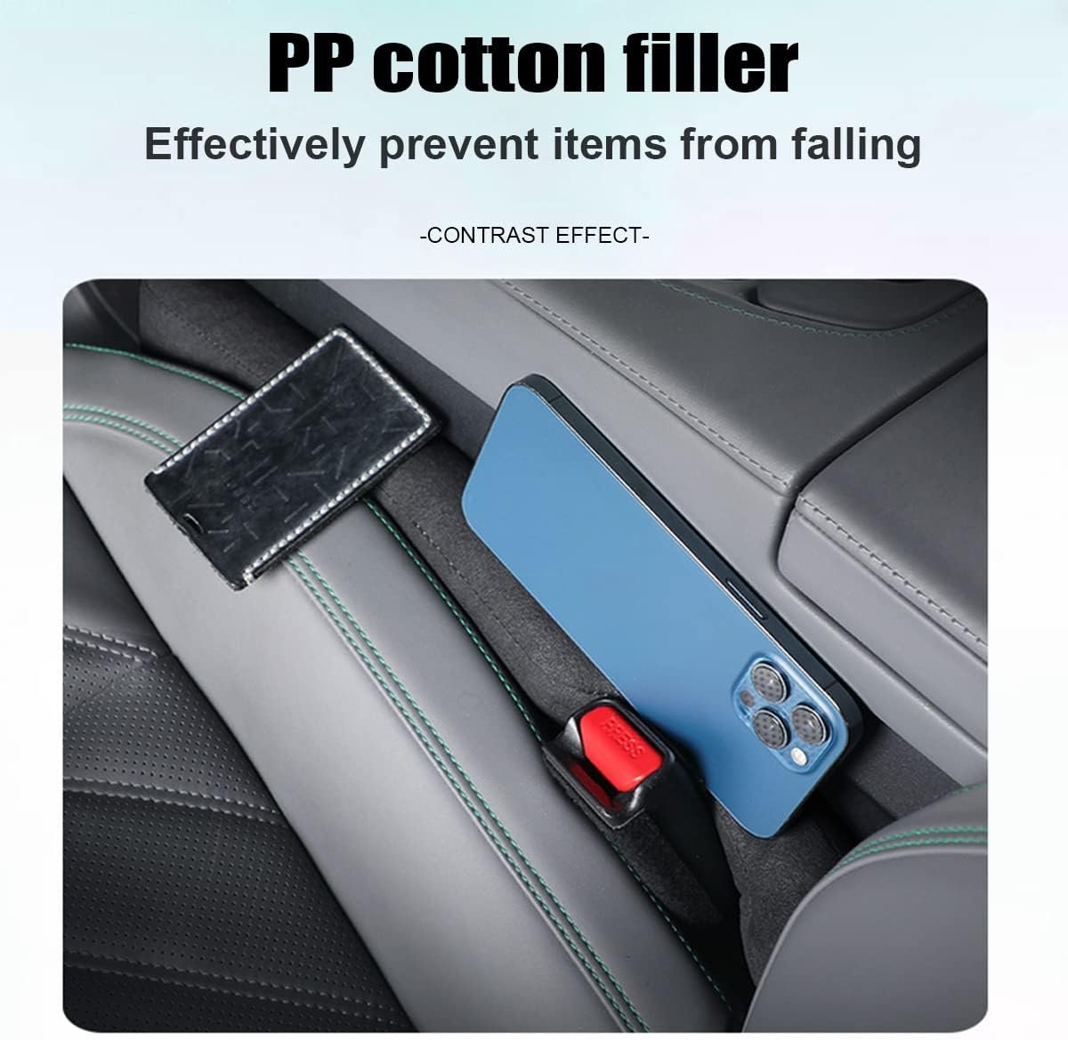 XINLIYA Car Seat Gap Filler Pad, 2 Pack Universal Gap Filler Stop Things from Dropping, Organizer Fill The Gap Between Seat and Console for Cellphone, Car SUV Truck Interior Accessories (Green)