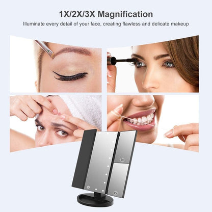 WEILY Vanity Makeup Mirror,1x/2x/3x Tri-Fold Makeup Mirror with 21 LED Lights and Adjustable Touch Screen Lighted Mirror Dressing Mirrors for Women(Black)