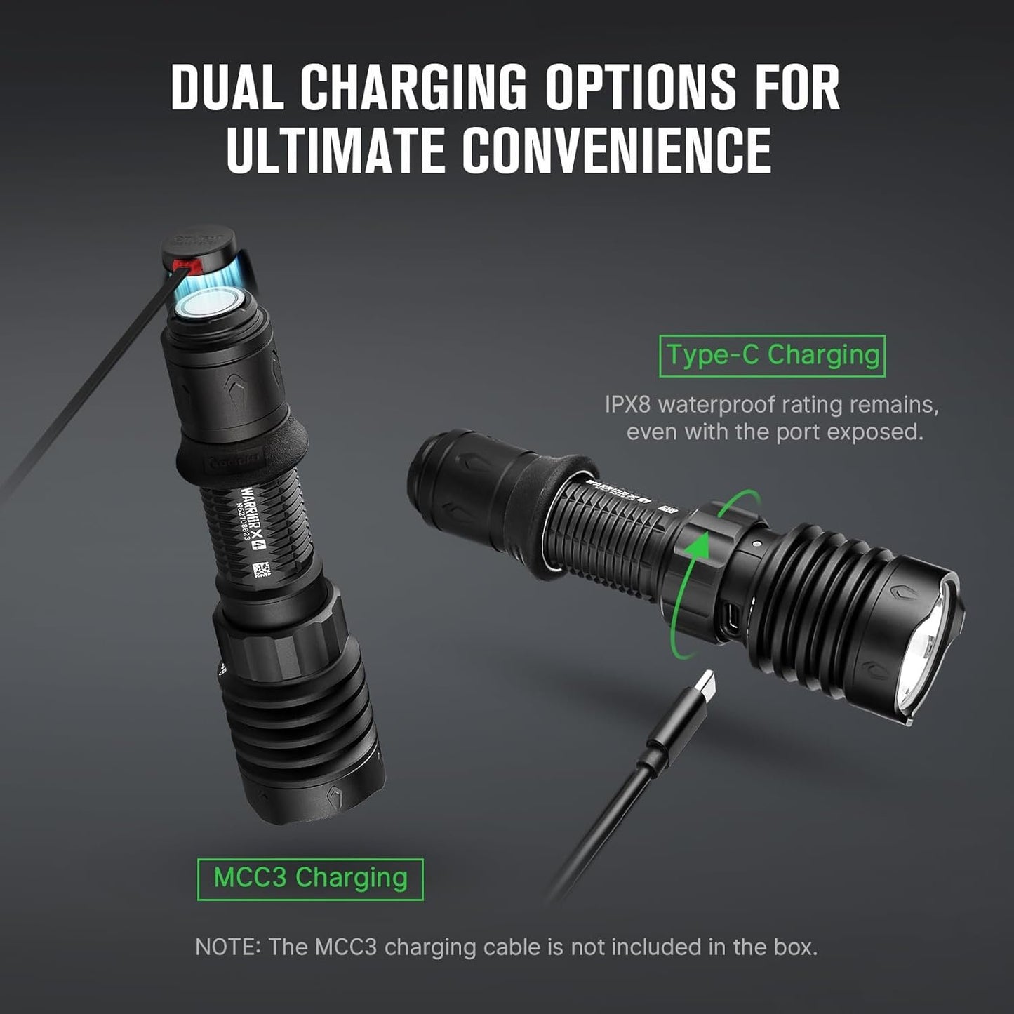 OLIGHT Warrior X 4 Rechargeable Tactical Flashlight, 2600 Lumens 630 Meters Long Range Thrower LED Flashlights with USB-C Charging, Dual Output for Search & Rescue, Outdoors, Security