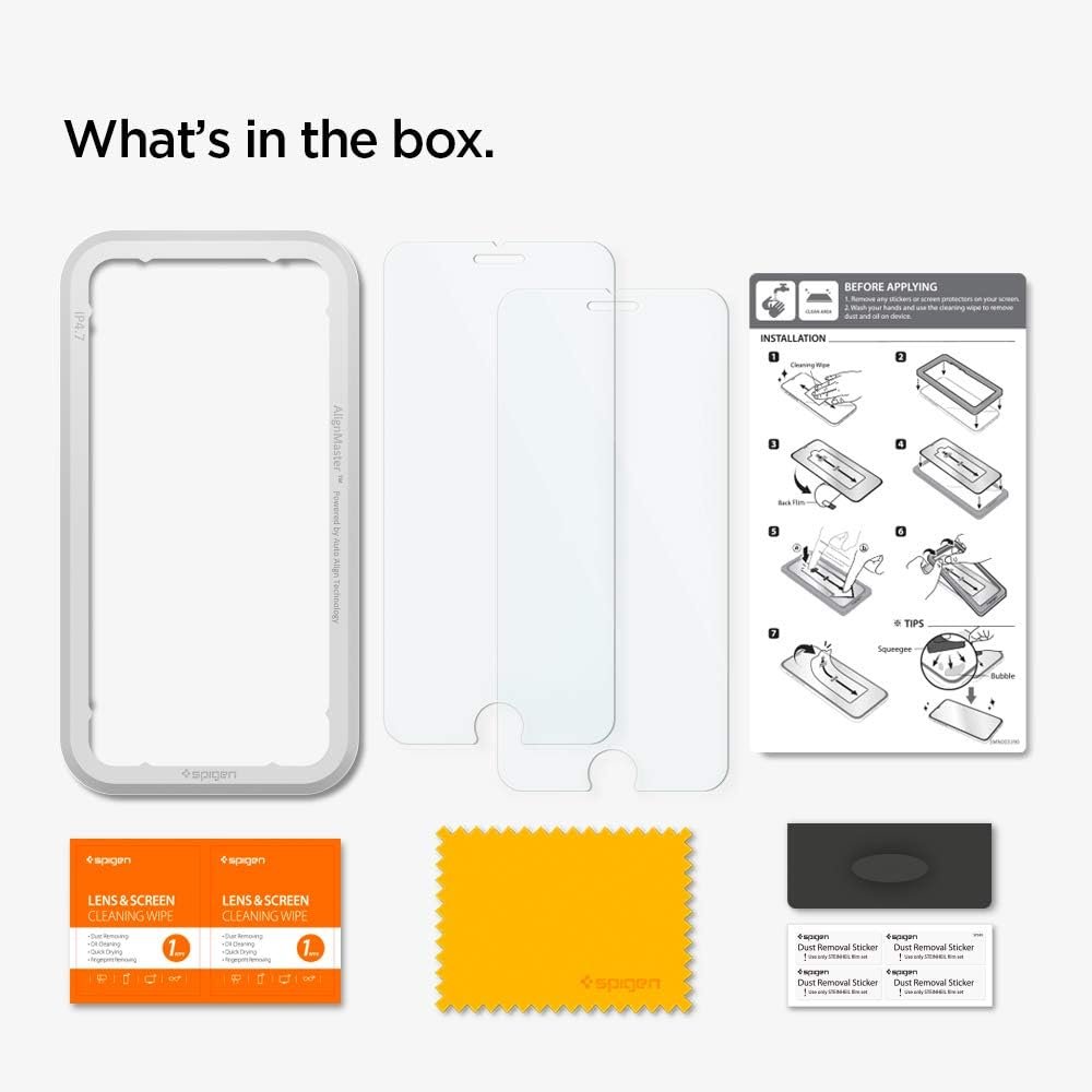 Spigen Tempered Glass Screen Protector [GlasTR AlignMaster] Designed for iPhone SE 3 (2022) / iPhone SE 2 (2020) / iPhone 8 / iPhone 7- (2 Pack)