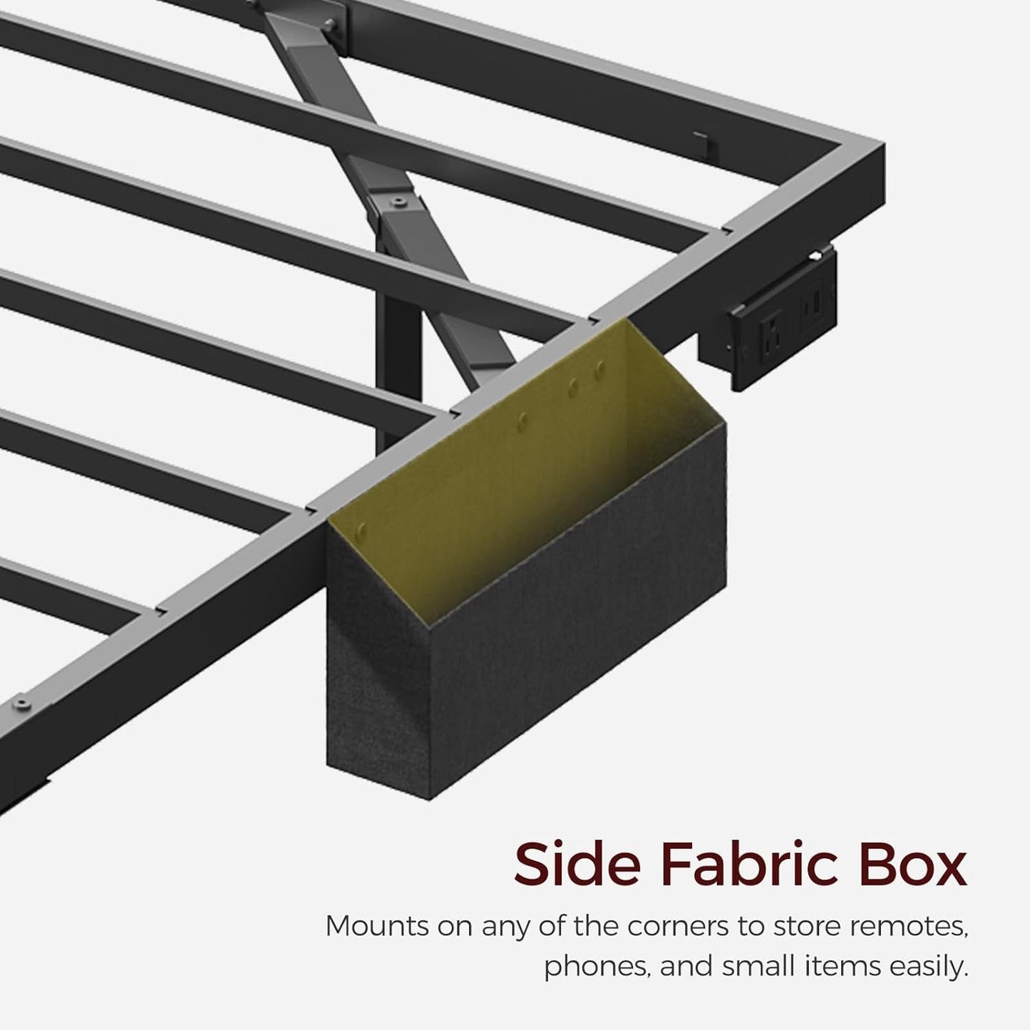 MAHANCRIS Full Size Floating Bed Frame, Metal Platform Bed with Power Strip and LED Strip, Metal Bed Frame with Storage Box, Soundless, No Box Springs Needed, Black