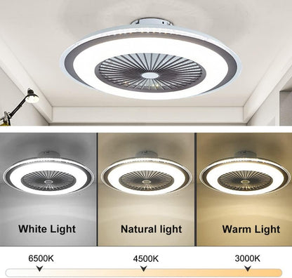 Modern Acrylic Ceiling Fans with Lights - UL LISTIED LED Flush Mount Ceiling Light with Remote Control Dimmable Hidden Blade Low Profile Hanging Lamp Adjustable Speed Dark Coffee Finish