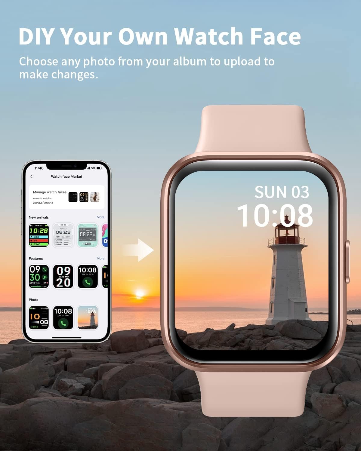 Smart Watch for Women Men Bluetooth Call, Alexa Built-in 1.8'' HD Touch Screen Fitness Tracker Watch, Heart Rate Sleep Monitor Pedometer Message Reminder IP68 Waterproof Smartwatch for Android iOS