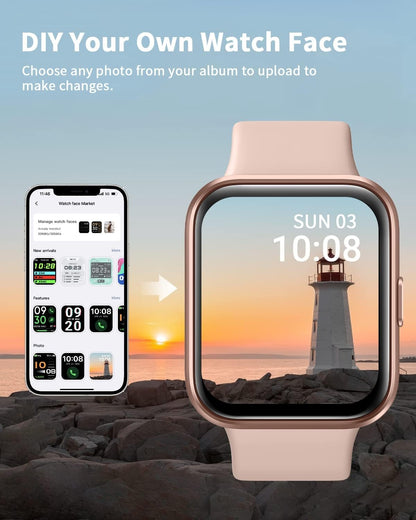 Smart Watch for Women Men Bluetooth Call, Alexa Built-in 1.8'' HD Touch Screen Fitness Tracker Watch, Heart Rate Sleep Monitor Pedometer Message Reminder IP68 Waterproof Smartwatch for Android iOS