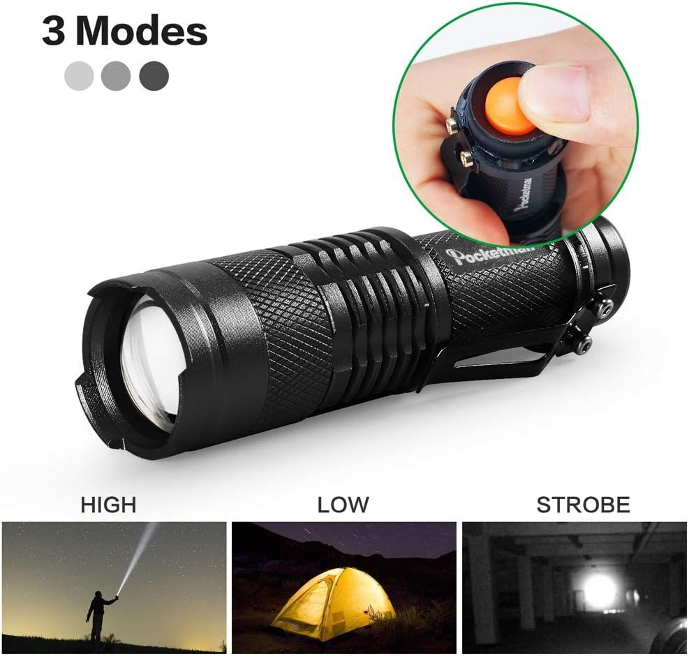Modaao 10 Pack Mini Flashlights LED Flashlight 300lm Adjustable Focus Zoomable Light (Black)