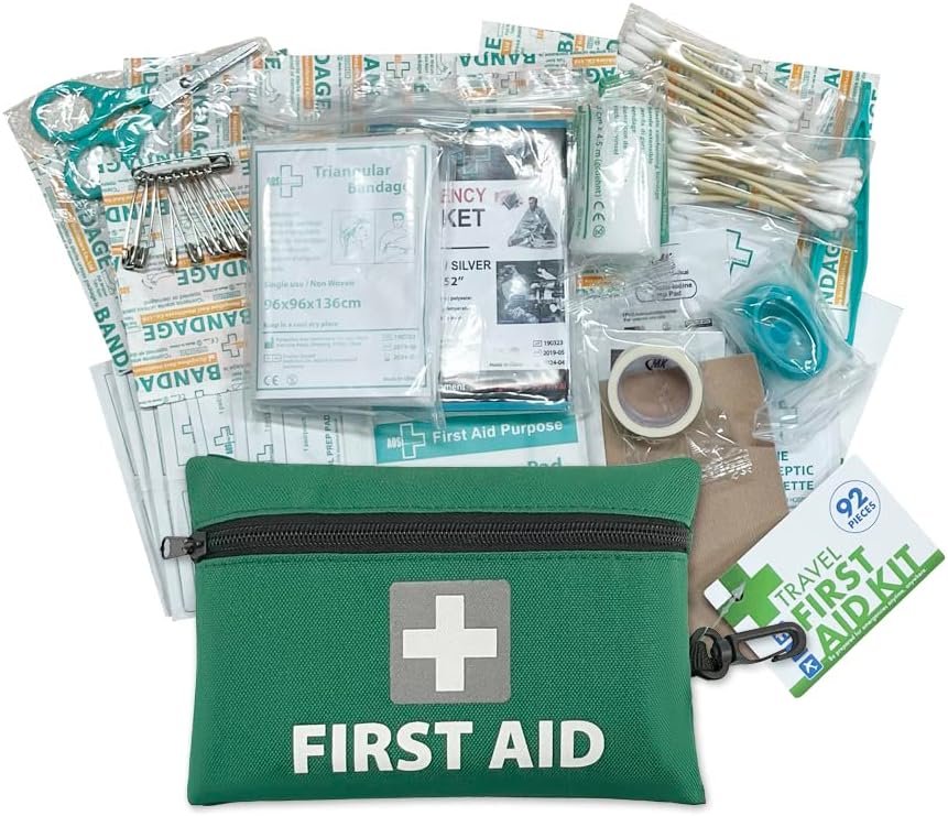 Mini First Aid Kit, 92pcs Small First Aid Kit - Includes Emergency Foil Blanket, Scissors for Travel, Home, Office, Vehicle, Camping, Workplace & Outdoor, ARTG Number 244567 (1 Pack)