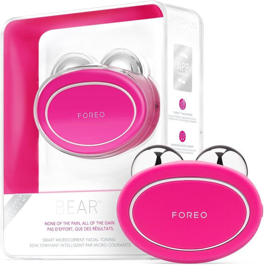 FOREO BEAR Smart Microcurrent Facial Toning Device for Instant Full-Face Firming, Rechargeable, App-connected, 5 Microcurrent Intensities, T-Sonic pulsations, 90 uses/USB charge, Fuchsia