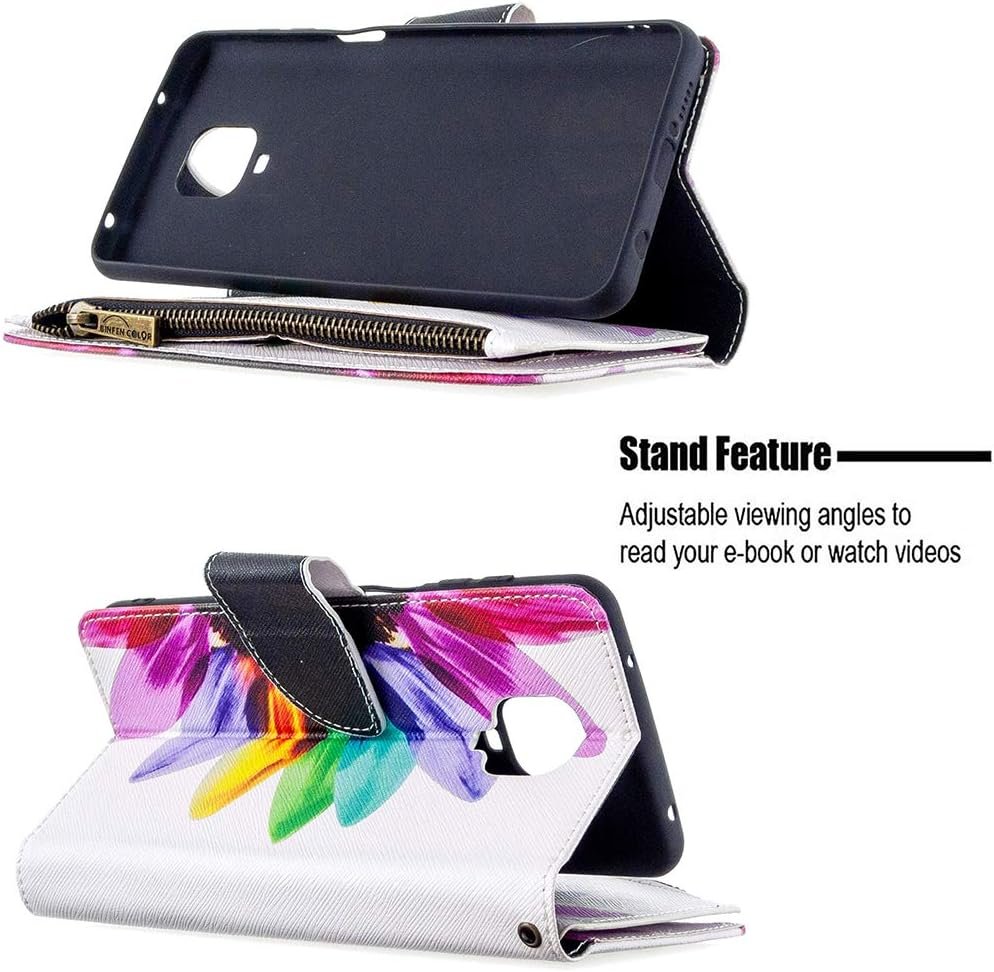 Grandoin Case for Xiaomi Redmi Note 9 PRO/Note 9S, Creative Colourful Retro Zipper Flip Case Leather Wallet Magnetic Stand Cover Protective Case (Sunflower)