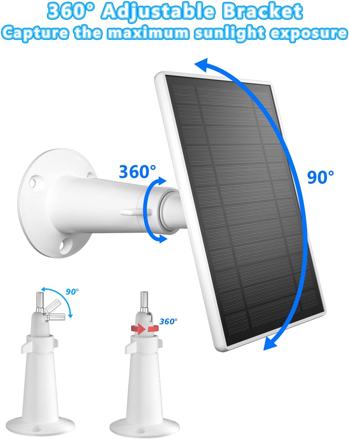 7W Solar Panel Charger for Ring Stick Up Cam Battery & Spotlight Cam Battery, 5V Continuous Solar Power for Ring Camera, 3.5mm Plug to Device, 13ft Cable IP65 Waterproof, Adjustable Wall Mount 2 Pack