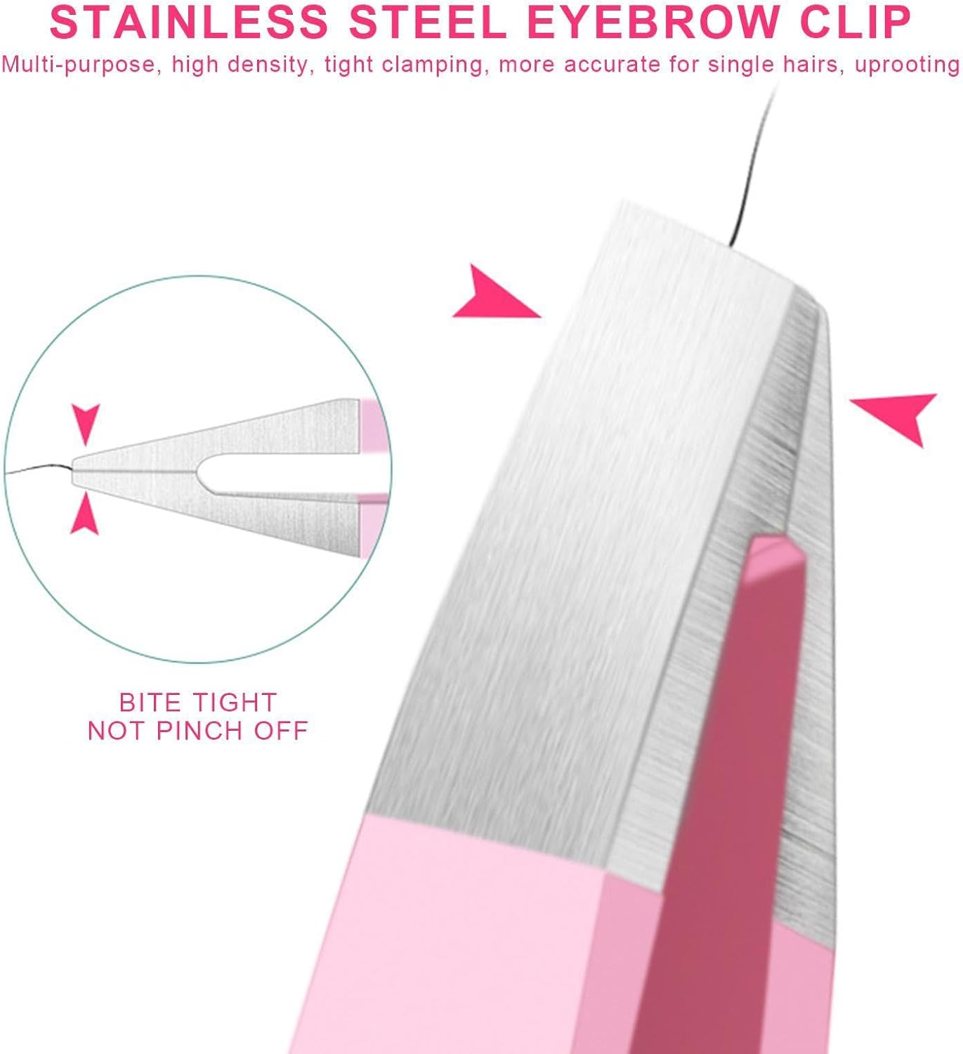 Eyebrow Plucker Tweezers, Hair Removal Tweezers, 2 in 1 Stainless Steel Eyebrow Trimming Tool with Brush, Reusable Hair Arrow Tool, False Eyelash Applicator, Care Tool for Men