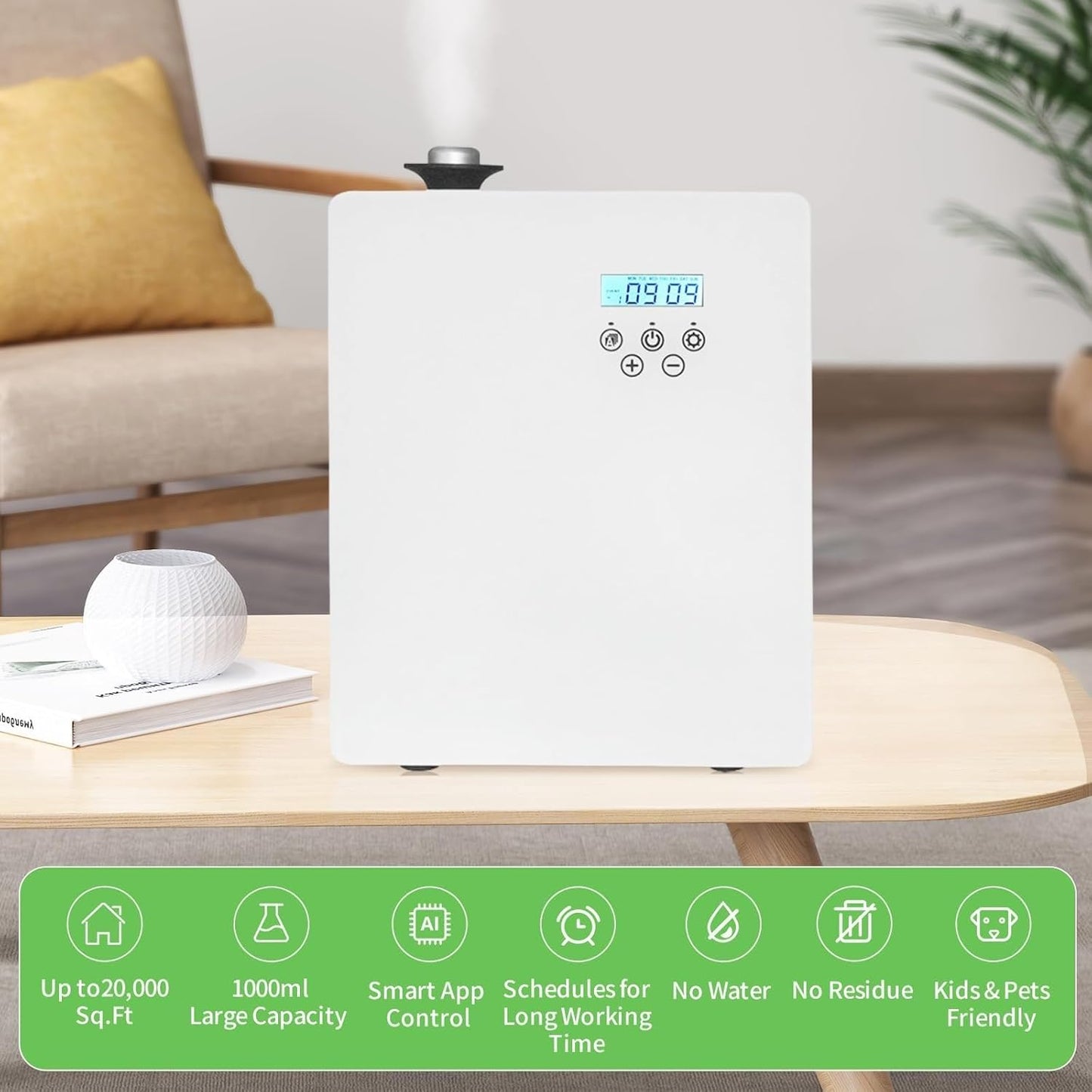 Commercial Smart Scent Air Machine, Waterless Condensation Nebulization, 3000m³ Coverage of Fragrance, 1000ML Aromatherapy Diffuser, Bluetooth App Control, for Essential Oils for Room
