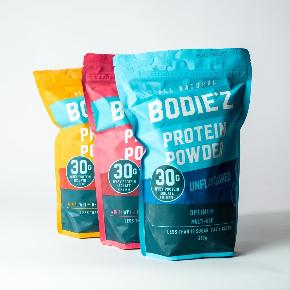 BODIE’Z Whey Protein Water Powder - 30g Protein Per Serve, Less than 1g Sugar Fat and Carbs 11 Vitamins and Minerals, Supplement for Lean Muscle Growth and Recovery, Mix with Water, 760g Unflavoured