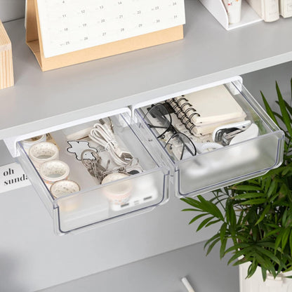 Self-adhesive Under Desk Drawer Organizer, 2 Pack Table Hidden Slide Out Large Storage Mounted Desktop Pencil Holder Tray Drawers for Office Home School Stationery Kitchen (Large, White)
