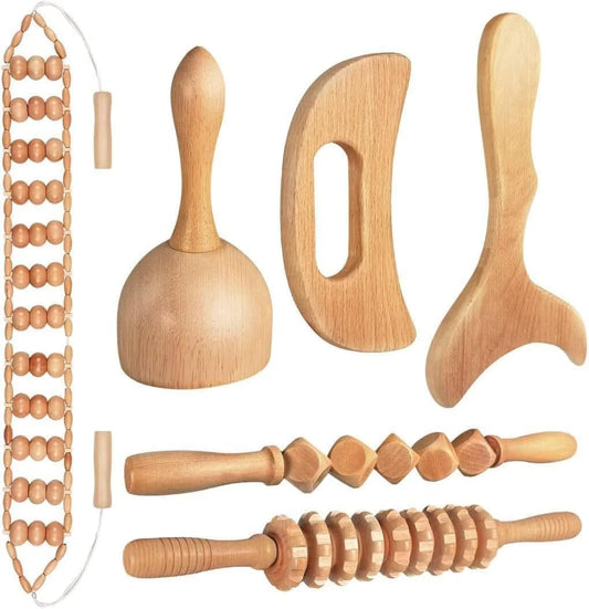 JUANWAN Wood Therapy Massage Tools 6-in-1 Massager Wooden Massager for Body Shaping Massage Tool Set Wood Therapy Tools for Relieving Muscle Pain Body