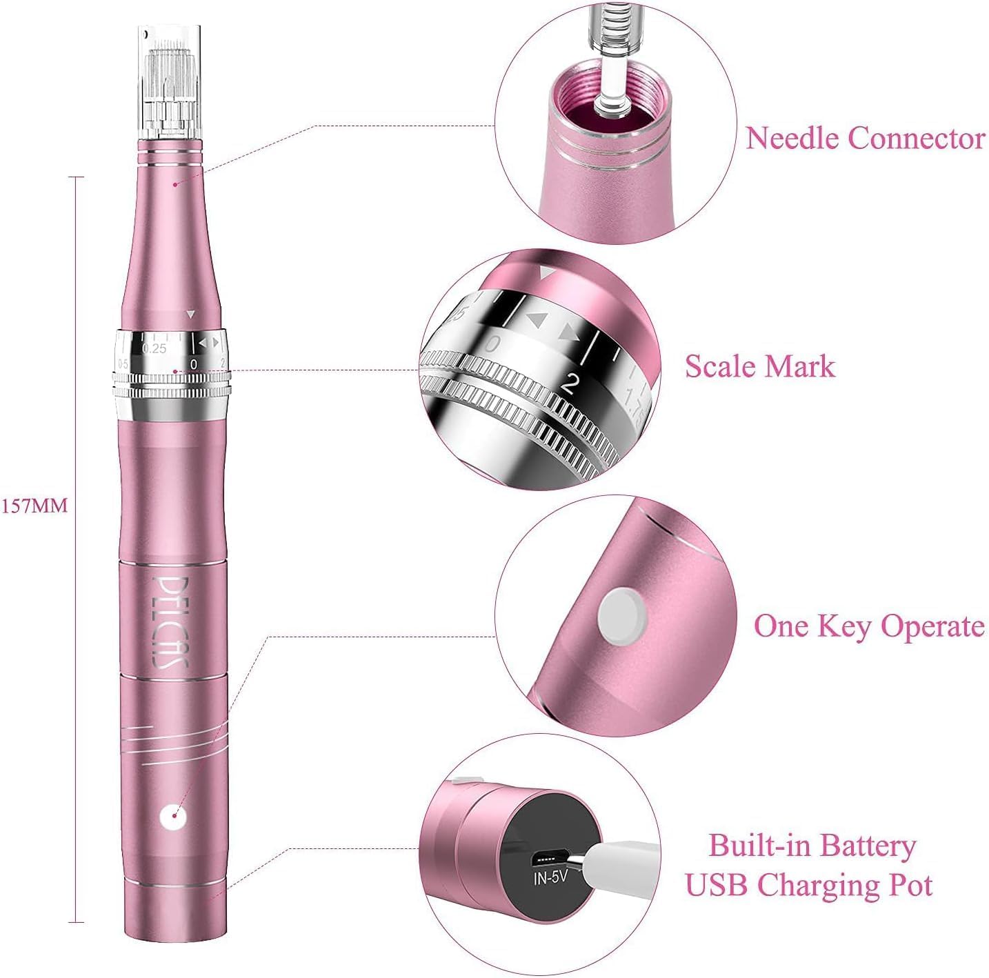 PELCAS Electric Beauty Pen Kit Professional Skincare Pen for Face & Body, Cordless Skin Care Tool at-Home with 24Pcs Replacement Cartridges, Pink
