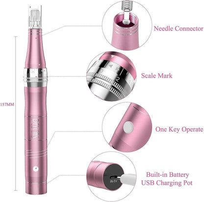 PELCAS Electric Beauty Pen Kit Professional Skincare Pen for Face & Body, Cordless Skin Care Tool at-Home with 24Pcs Replacement Cartridges, Pink