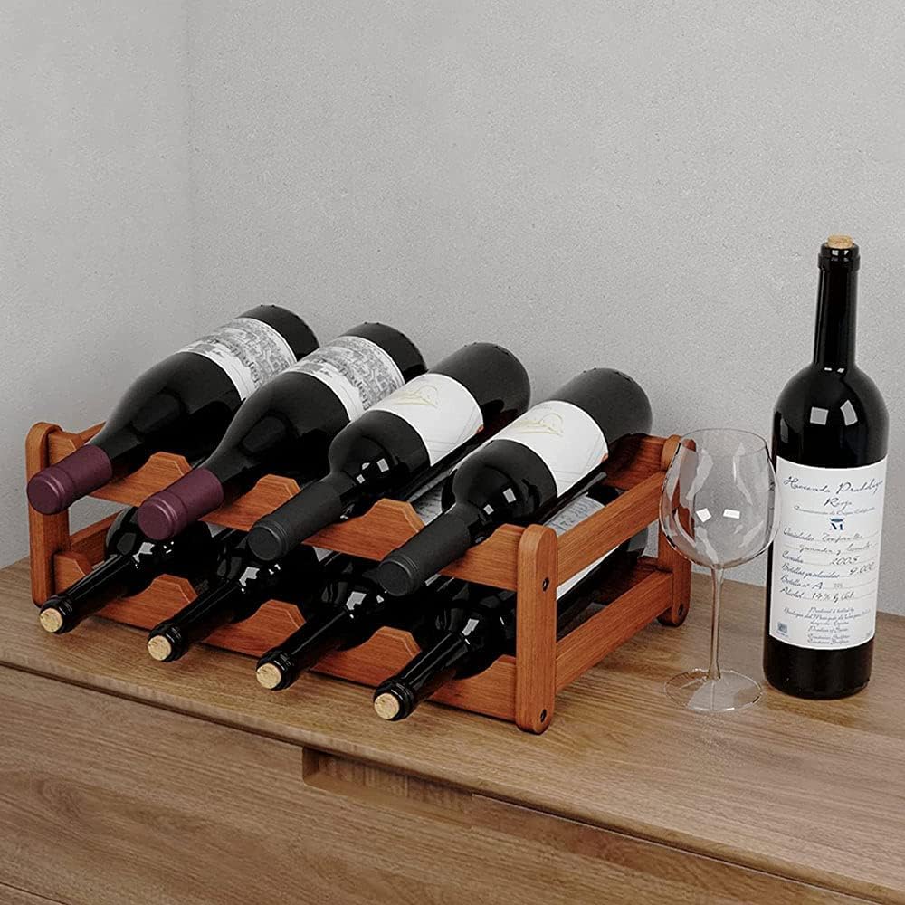Tabletop Wine Rack Freestanding Bamboo 8 Bottle Storage Shelf Holder Organizer 2 Tier for Refrigerator Countertop Under Cabinet Kitchen Bar Dining Room Brown (2-Tier Brown)